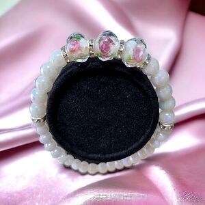 Handcrafted Acrylic and K9 Glass Bead Bracelet 8-10" Stretch